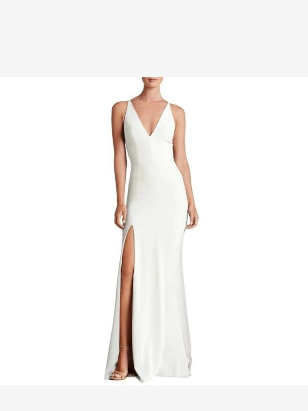 Dress the Population White V-Neck Maxi Gown with High Side Slit
